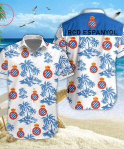 Rcd Espanyol Multi Logo Tree Patterns White Blue Hawaiian Shirt Best Gift Ideas