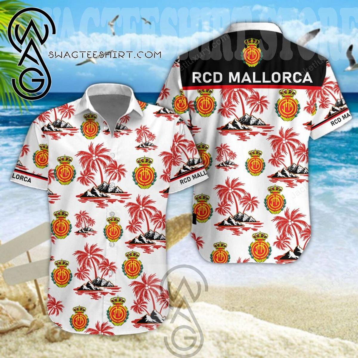 Rayo Vallecano Coconut Tree White Red Vintage Aloha Shirt Size From S To 5xl