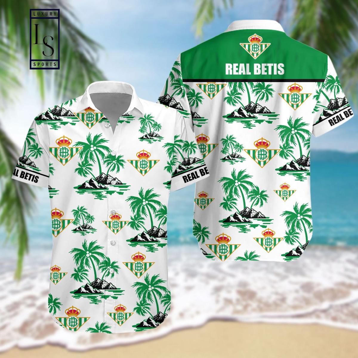 Real Betis Multi Logo Coconut Tree White Green Vintage Hawaiian Shirt