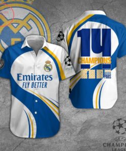 Real Madrid Los Blancos 3d Logo Blue Hawaiian Shirt Funny Gift For Fans