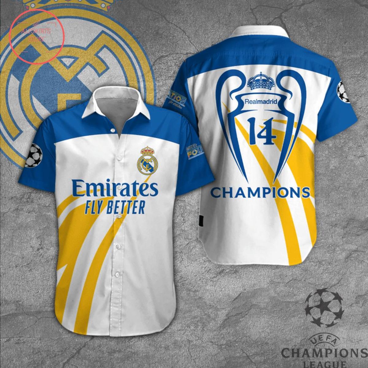 Real Madrid 14 Champions League In Paris 2022 Aloha Shirt Best Outfit For Fans