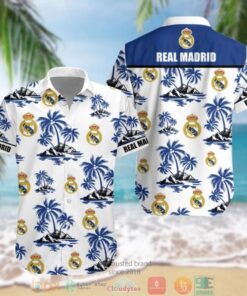 Real Madrid Coconut Island White Blue Tropical Hawaiian Shirt Best Gift Ideas