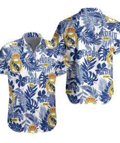 Real Madrid Logo With Tropical Patterns Aloha Shirt Size From S To 5xl