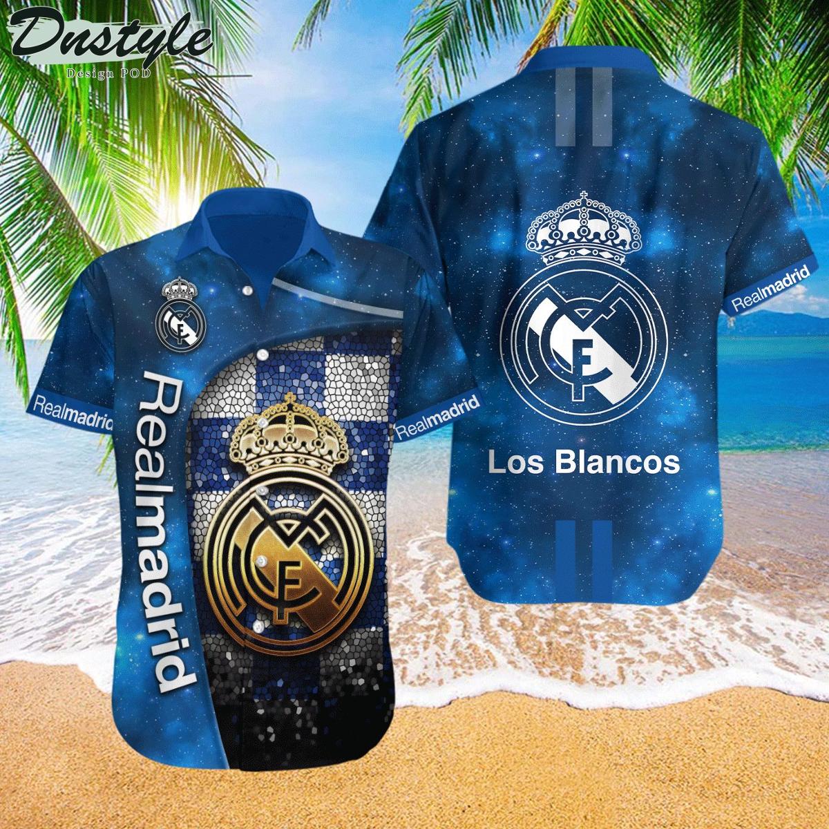 Real Madrid Team Logo Simple Style Blue White Hawaiian Shirt Best Gift Ideas