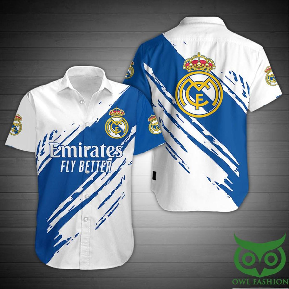 Real Madrid Los Blancos 3d Logo Blue Hawaiian Shirt Funny Gift For Fans