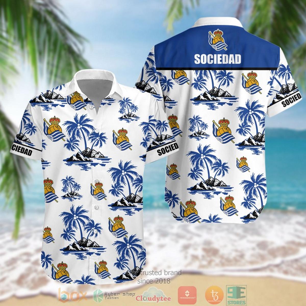 Real Sociedad White Tropical Vintage Hawaiian Shirt Size From S To 5xl