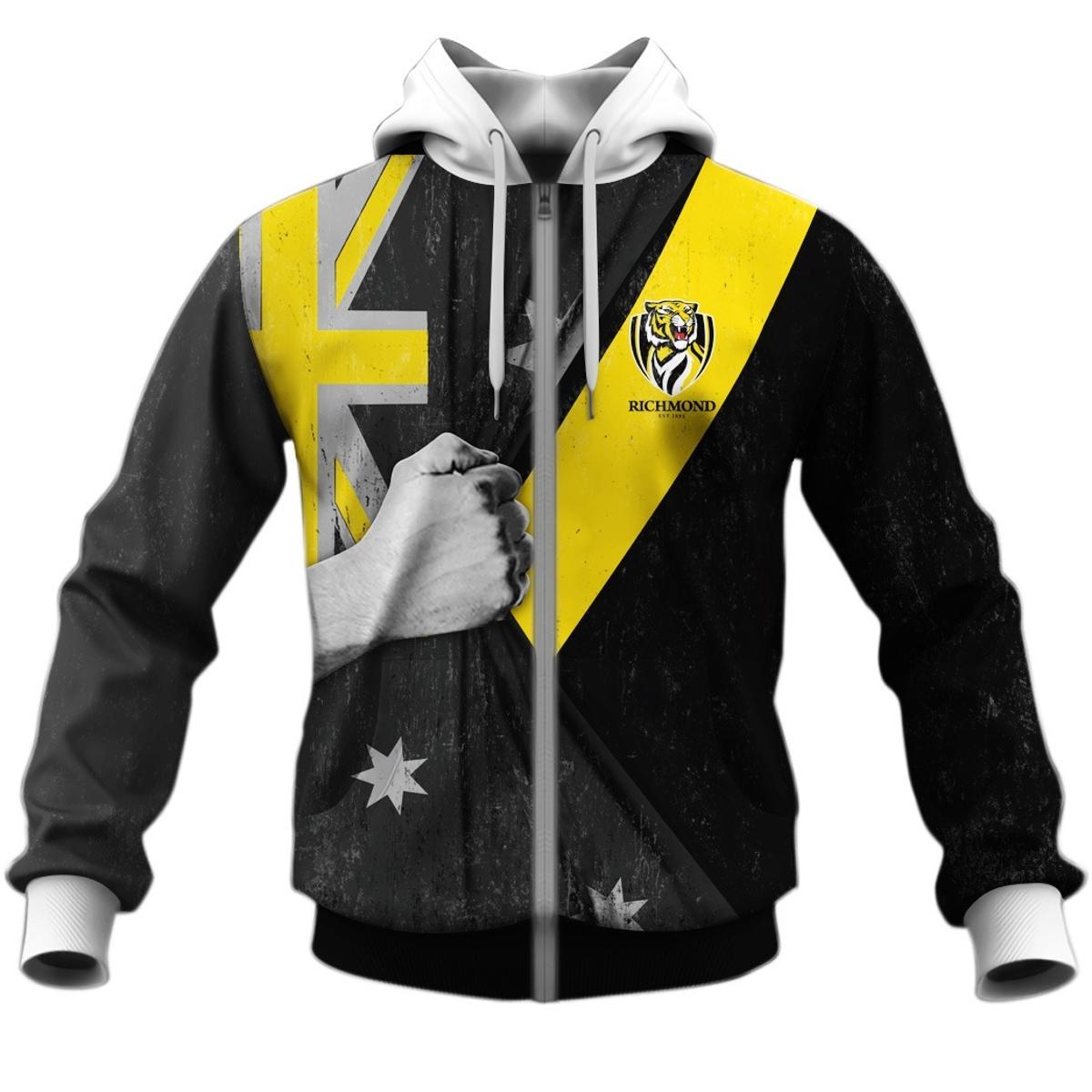 Richmond Tigers Custom Name Number Black Flag Zip Hoodie Best Gift For Fans