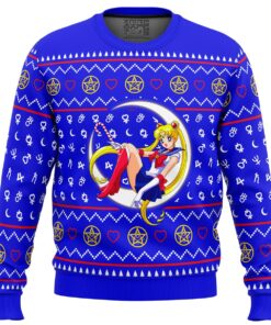 Sailor Moon Sitting On Moon Blue Christmas Sweater Best Xmas Gift For Fans