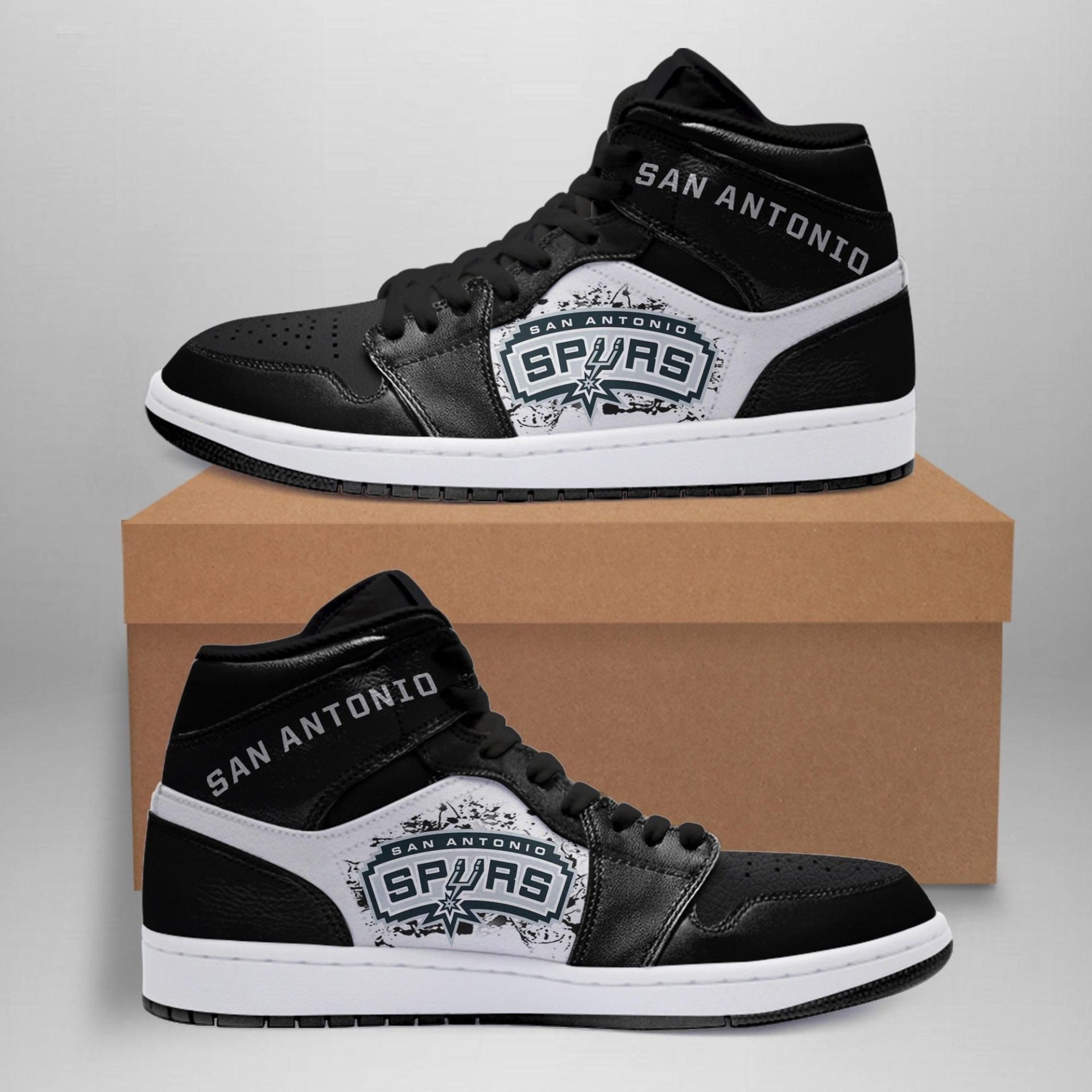 San Antonio Spurs Black Silver Air Jordan 1 High Sneakers Tops