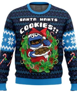 Santas Cookies Cookie Monster Funny Ugly Christmas Sweater For Men Women 1