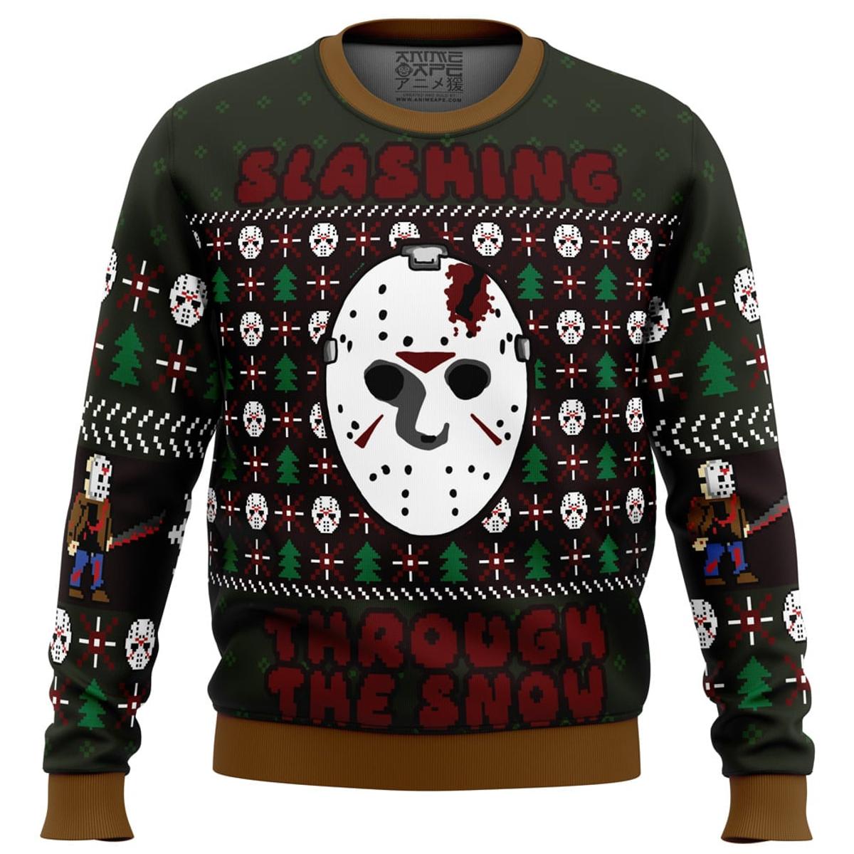 Slashing Through The Snow Jason Voorhees Friday The 13th Series Ugly Xmas Sweater Gift For Fans