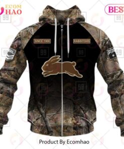 South Sydney Rabbitohs Custom Name Number Camo Zip Up Hoodie Gifts For Lovers 1