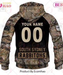 South Sydney Rabbitohs Custom Name Number Camo Zip Hoodie Gifts For Lovers