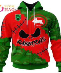 South Sydney Rabbitohs Custom Name Number Halloween Zip Hoodie Gifts For Lovers