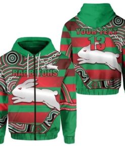 South Sydney Rabbitohs Custom Name Number Indigenous Charming Zip Hoodie