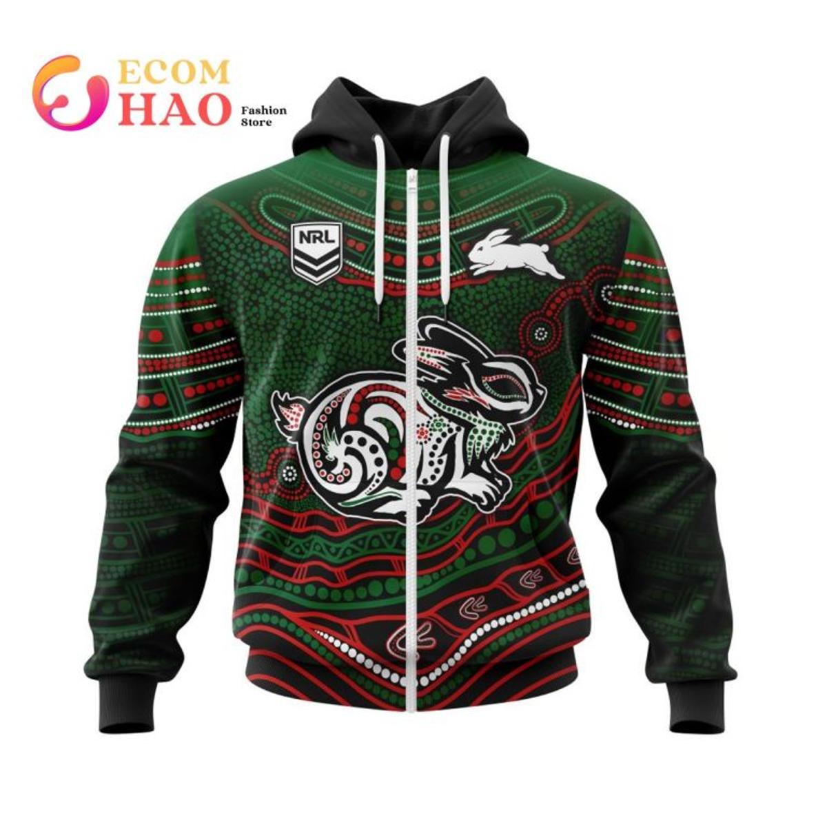 South Sydney Rabbitohs Custom Name Number Indigenous Mascot Zip Hoodie Best Gift