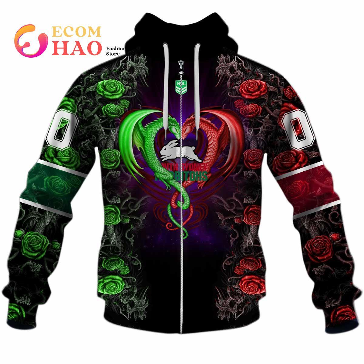 South Sydney Rabbitohs Custom Name Number Camo Zip Hoodie Gifts For Lovers