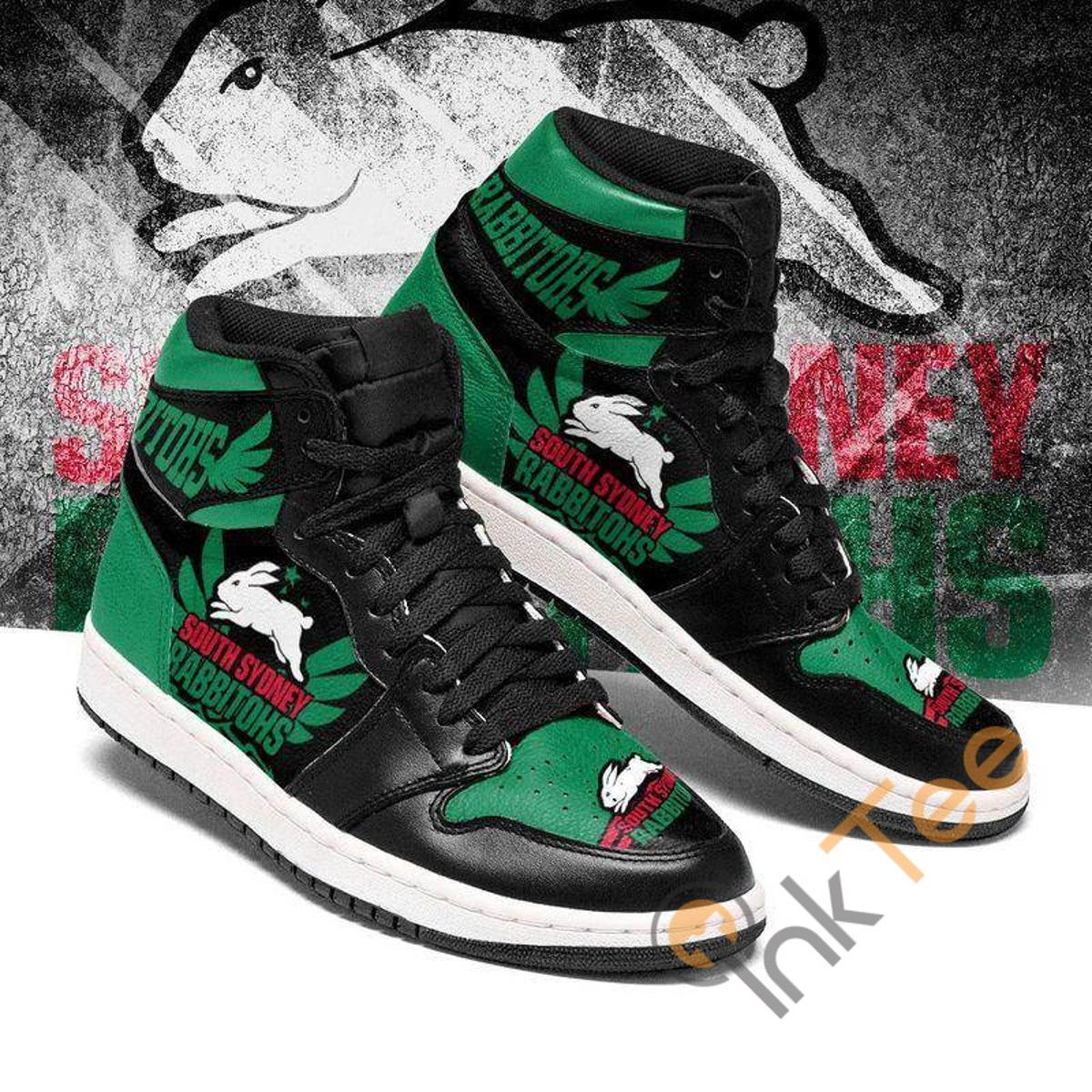 South Sydney Rabbitohs Green Red Air Jordan 1 High Sneakers For Fans