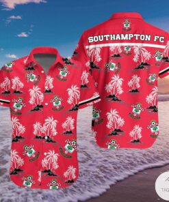 Southampton Fc Coconut Tree Patterns Red Vintage Hawaiian Shirt Size From S To 5xl