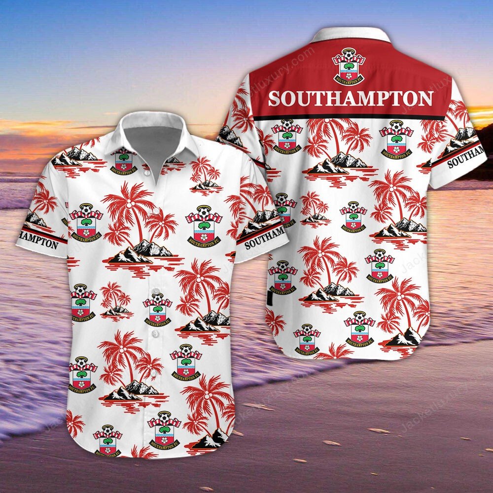 Southampton Fc Coconut Tree Patterns Red Vintage Hawaiian Shirt Size From S To 5xl