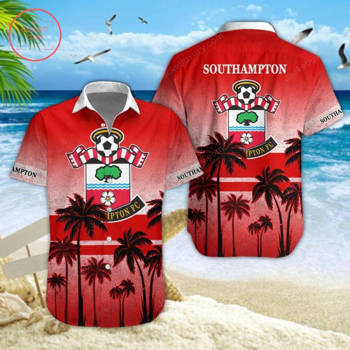 Southampton Fc Coconut Tree Patterns Red Vintage Hawaiian Shirt Size From S To 5xl