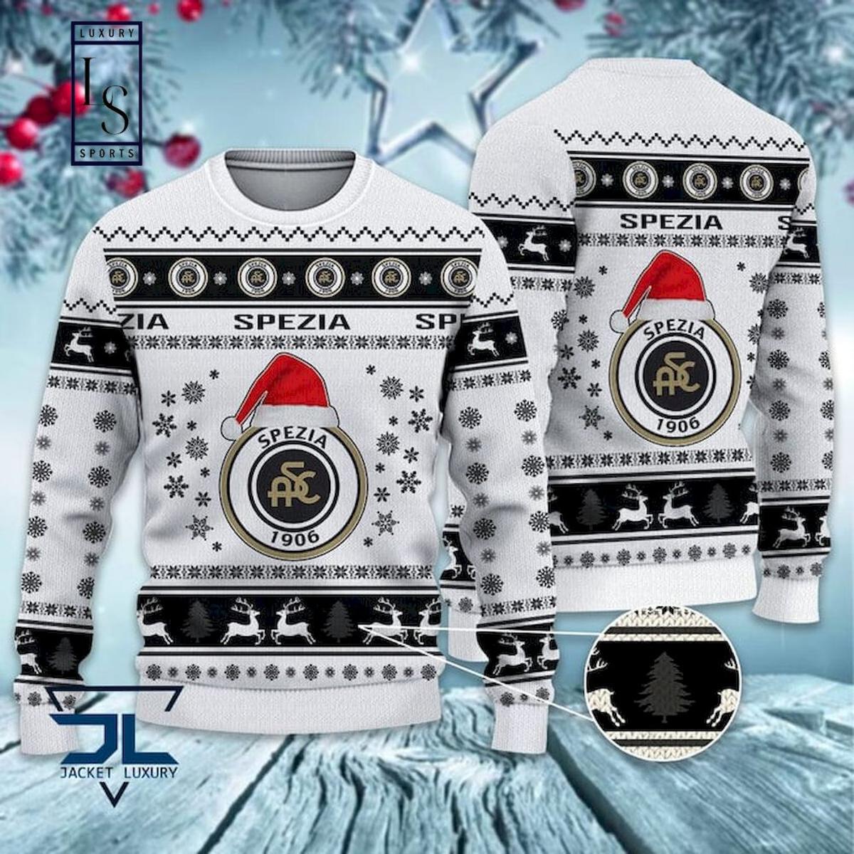 Spezia Calcio Santa Hat Black Version Best Ugly Christmas Sweater