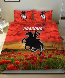 St George Illawarra Dragons Anzac Poppy Flowers Red Doona Cover 1