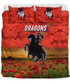 St George Illawarra Dragons Anzac Poppy Flowers Red Doona Cover 2