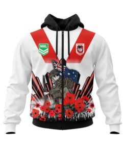 St. George Illawarra Dragons Custom Name Number 2022 Anzac Day Zip Hoodie