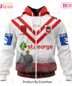 St George Illawarra Dragons Custom Name Number 2023 Anzac Day Zip Up Hoodie 1