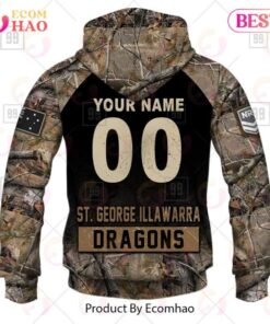 St George Illawarra Dragons Custom Name Number Camo Zip Up Hoodie Gifts For Lovers 2