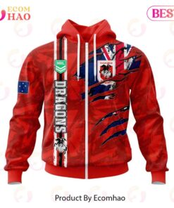 St. George Illawarra Dragons Custom Name Number Flag Scratch Zip Hoodie Funny Gift For Fans