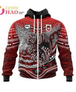 St. George Illawarra Dragons Custom Name Number Indigenous Mascot Zip Hoodie Best Gift For Fans