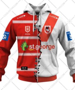 St George Illawarra Dragons Custom Name Number Mix Jersey Zip Up Hoodie 1