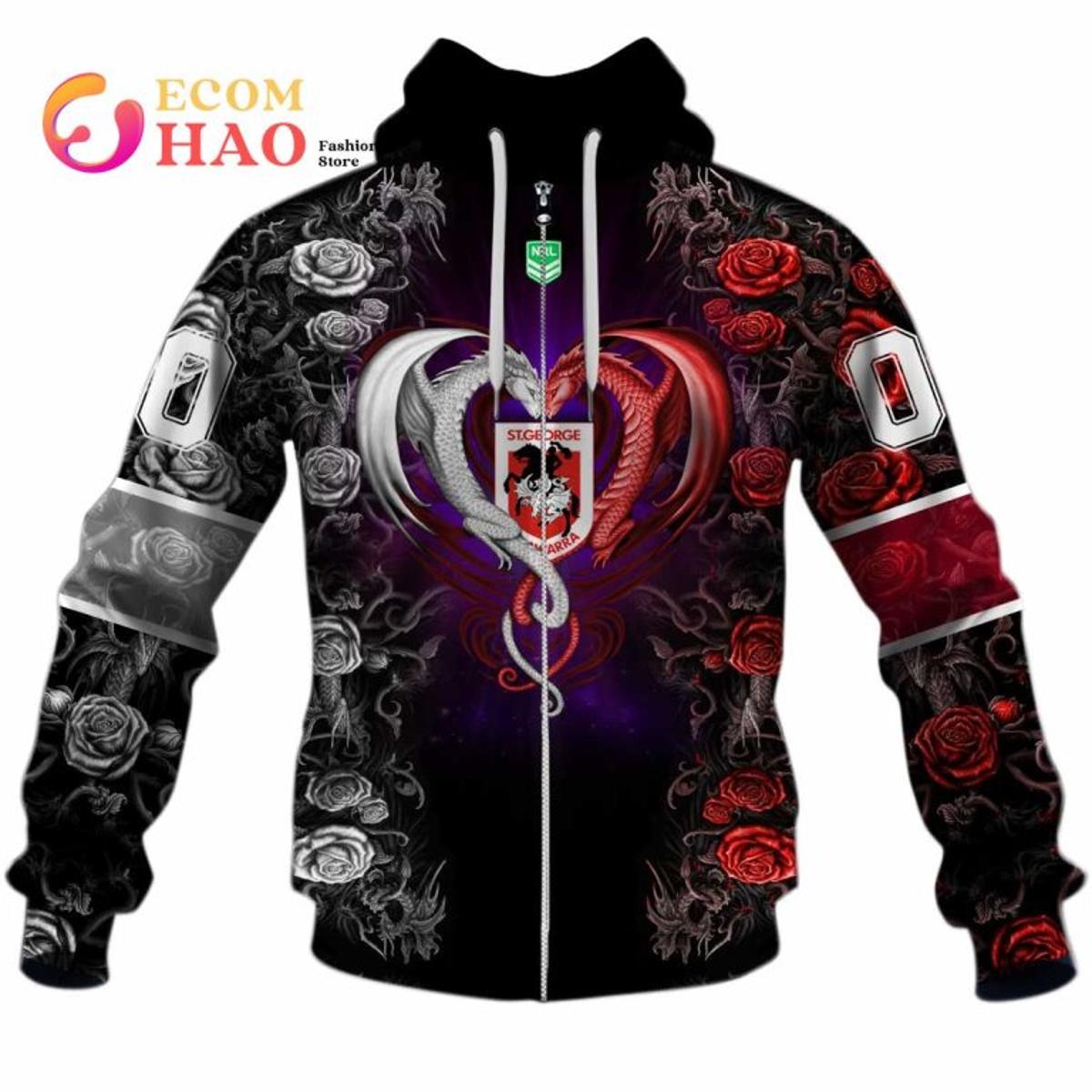 St. George Illawarra Dragons Custom Name Number Camo Zip Hoodie Gifts For Lovers