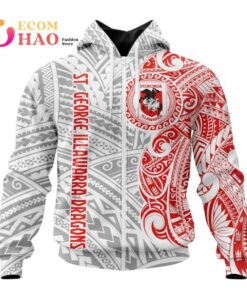 St George Illawarra Dragons Custom Name Polynesian Zip Up Hoodie Best Gift For Fans 1