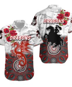 St. George Illawarra Dragons Symbol Anzac Indigenous Hawaiian Shirt Gift For Nrl Fans
