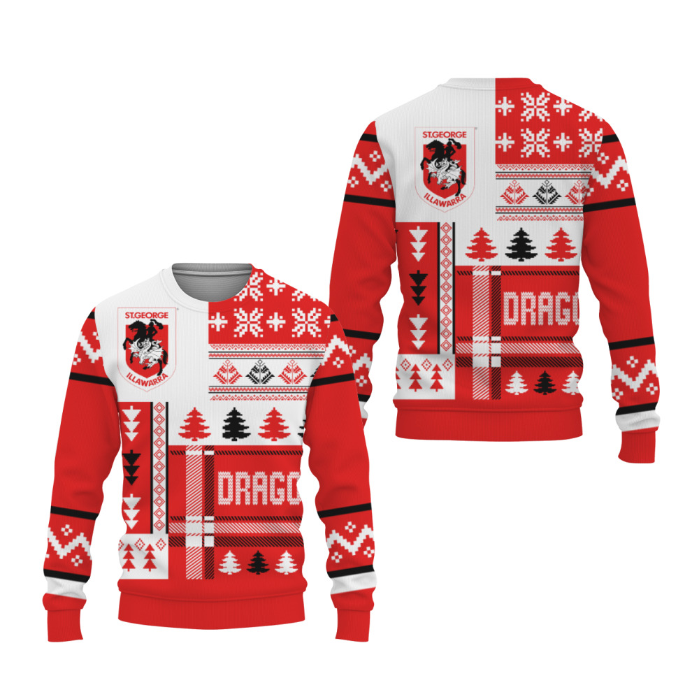 St. George Illawarra Dragons White Red Best Ugly Christmas Sweater