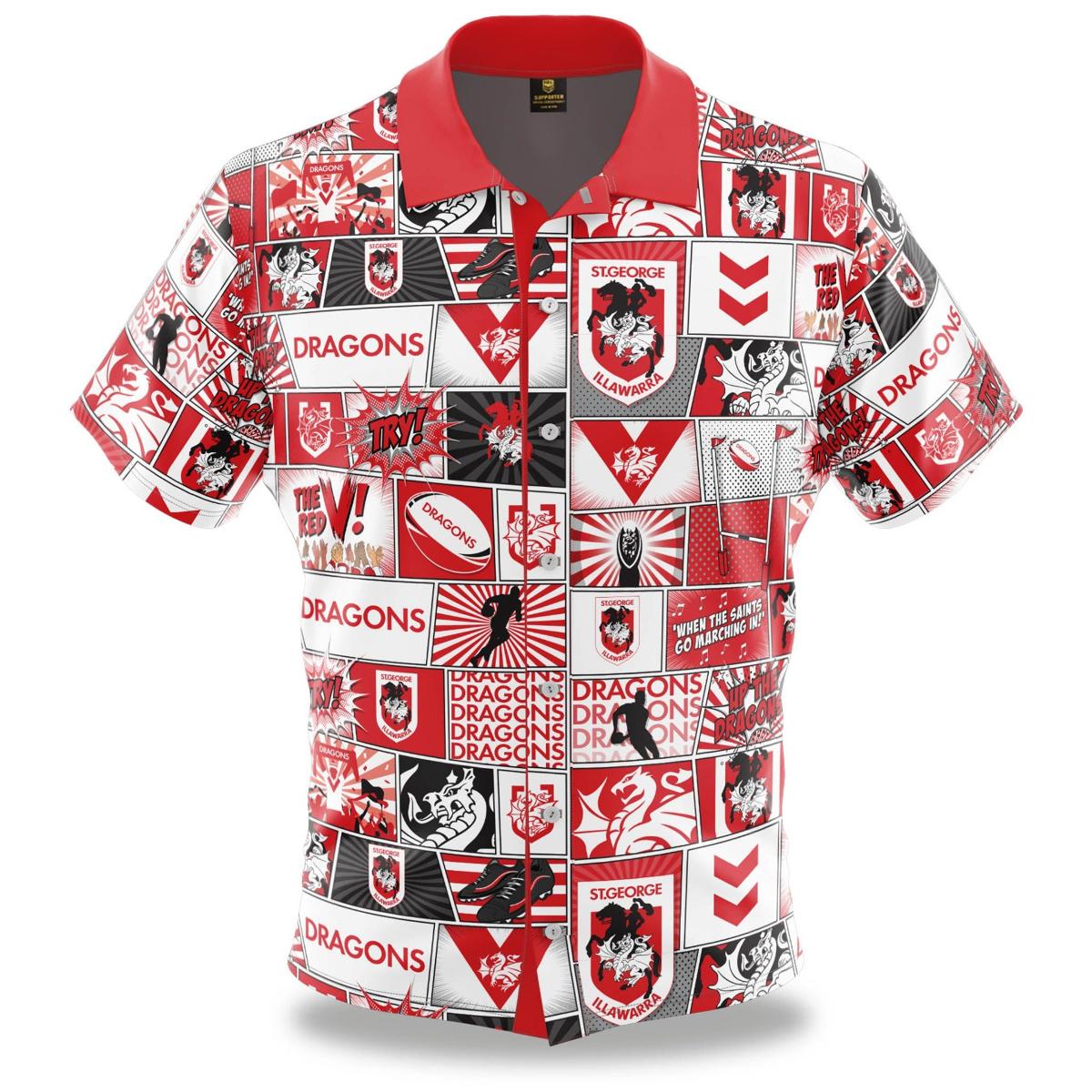 St. George Illawarra Dragons White Red Symbols Hawaiian Shirt Outfits For Nrl Fans