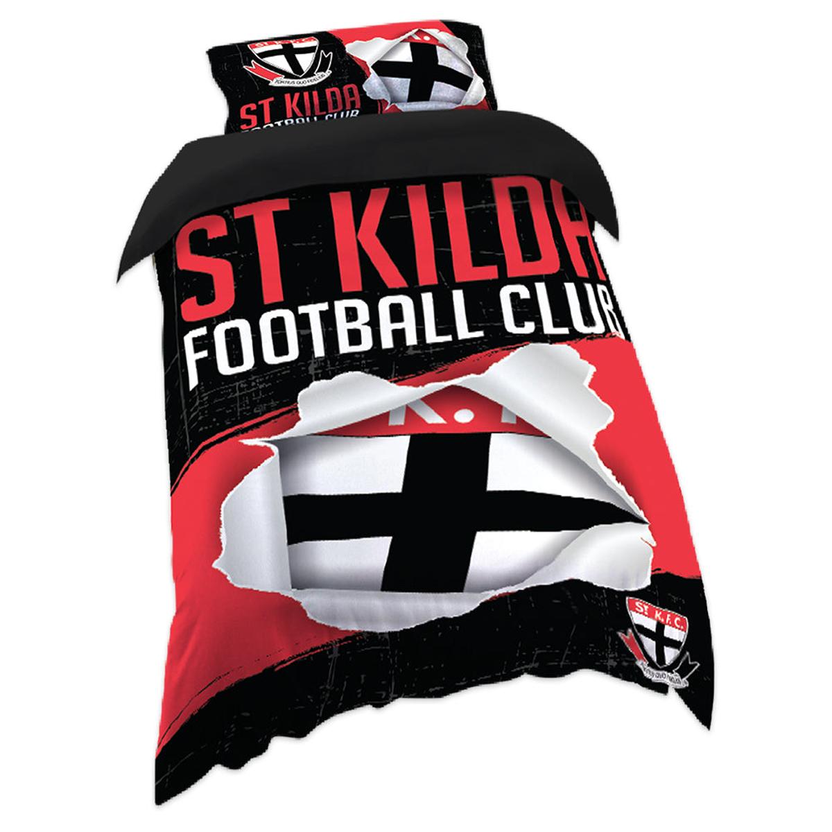 St Kilda Saints Red White Black Stripes Doona Cover