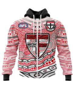 St Kilda Saints Custom Name Number Indigenous Zip Hoodie Best Gift For Fans