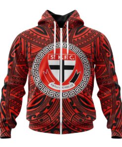 St Kilda Saints Custom Name Number Polynesian Zip Hoodie Funny Gift For Fans