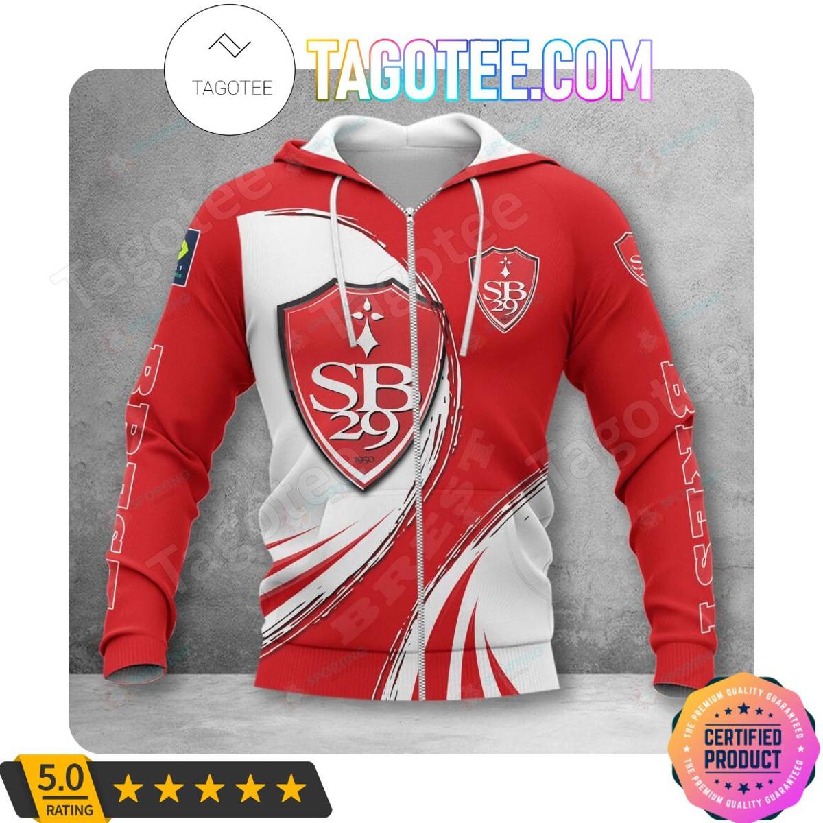 Stade Brestois 29 White Red Zip Hoodie Gifts For Lovers