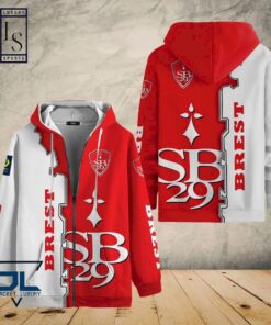 Stade Brestois 29 White Red Zip Hoodie Gifts For Lovers