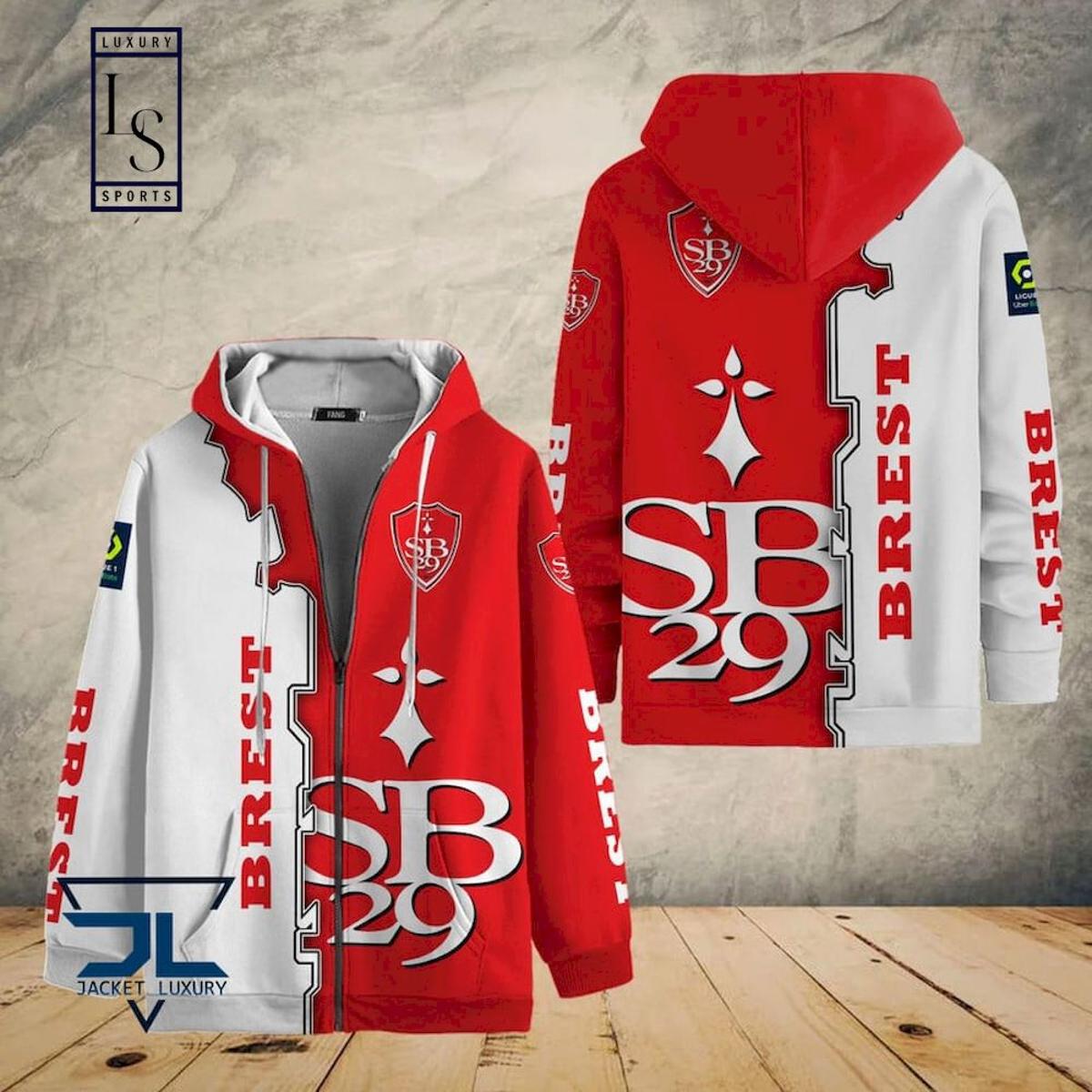 Stade Brestois 29 White Red Zip Hoodie Best Gift For Fans