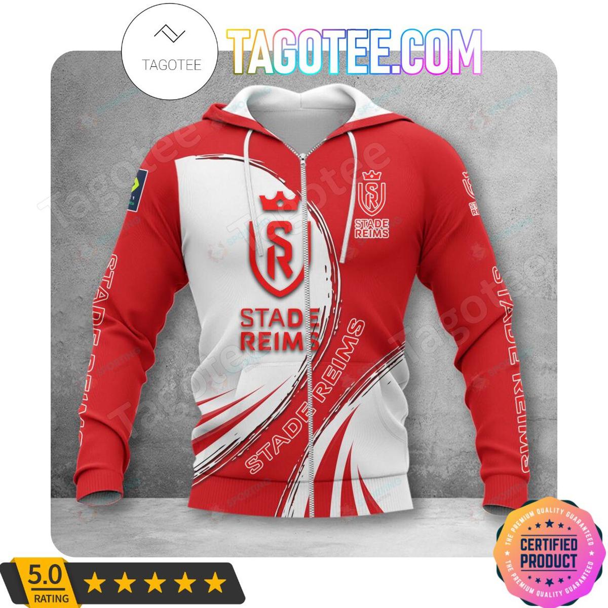 Stade De Reims Red White Zip Hoodie Gift For Fans