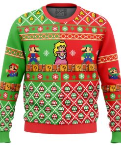 Yoshi Super Mario Xmas Theme Green Red Ugly Christmas Sweater Gift For Game Lovers