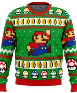 Super Mario Jump Green Ugly Christmas Sweater Gift For Nintendo Fans