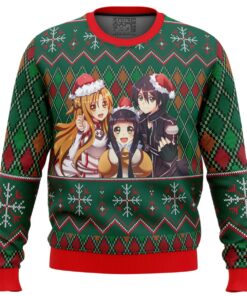 Sword Art Online Main Characters Green Christmas Sweater Best Xmas Outfit For Fans