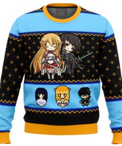 Sword Art Online Main Characters Green Christmas Sweater Best Xmas Outfit For Fans